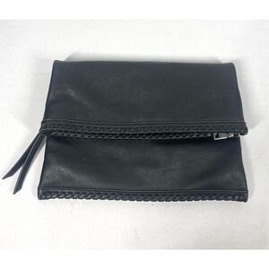 Moda Luxe Black Faux Leather Fold Over Clutch Bag Purse No Crossbody Strap
